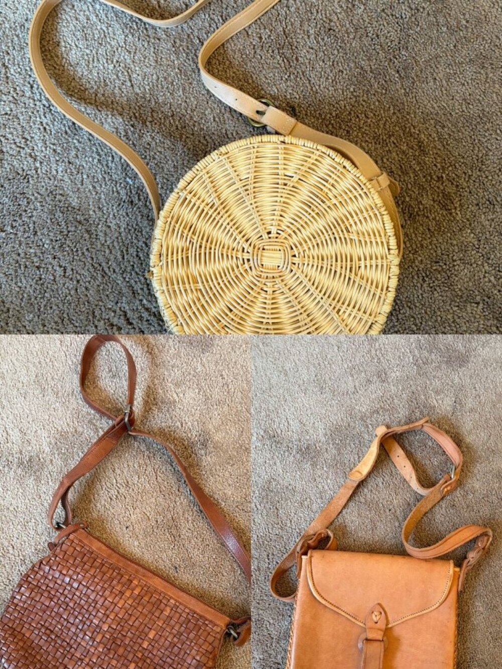 Lot of 3 Hand/Crossbody Bags Leather Wicker